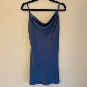 Audrey 3+1 Silky Blue Cowl Neck Slip Dress w Adjustable Straps Size Small